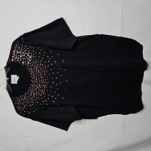 Vintage Clodia Dee NY 1990's throwback black short sleeve jeweled shirt sz XL